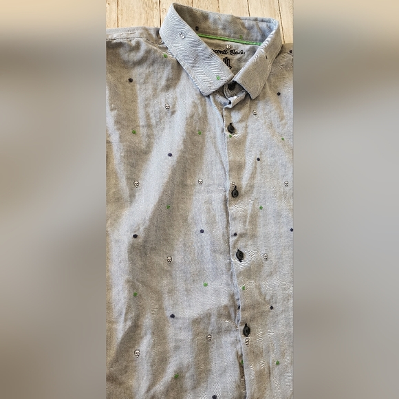 Visconti Black Men's Skull Motif Blue Button Down Long Sleeve Shirt Size XXL - Picture 8 of 8
